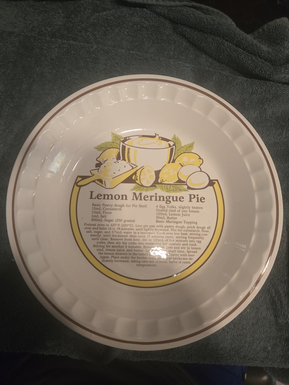 Vintage 1980s C.E. Springer Lemon Meringue Pie Recipe Plate - Made in Korea